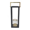 Xoro Lantern | Gold Aluminum | Farmhouse Side Panel | Black Mango Wood 25"