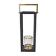Xoro Lantern | Gold Aluminum | Farmhouse Side Panel | Black Mango Wood 25"