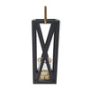Xoro Lantern | Gold Aluminum | Farmhouse Side Panel | Black Mango Wood 25"
