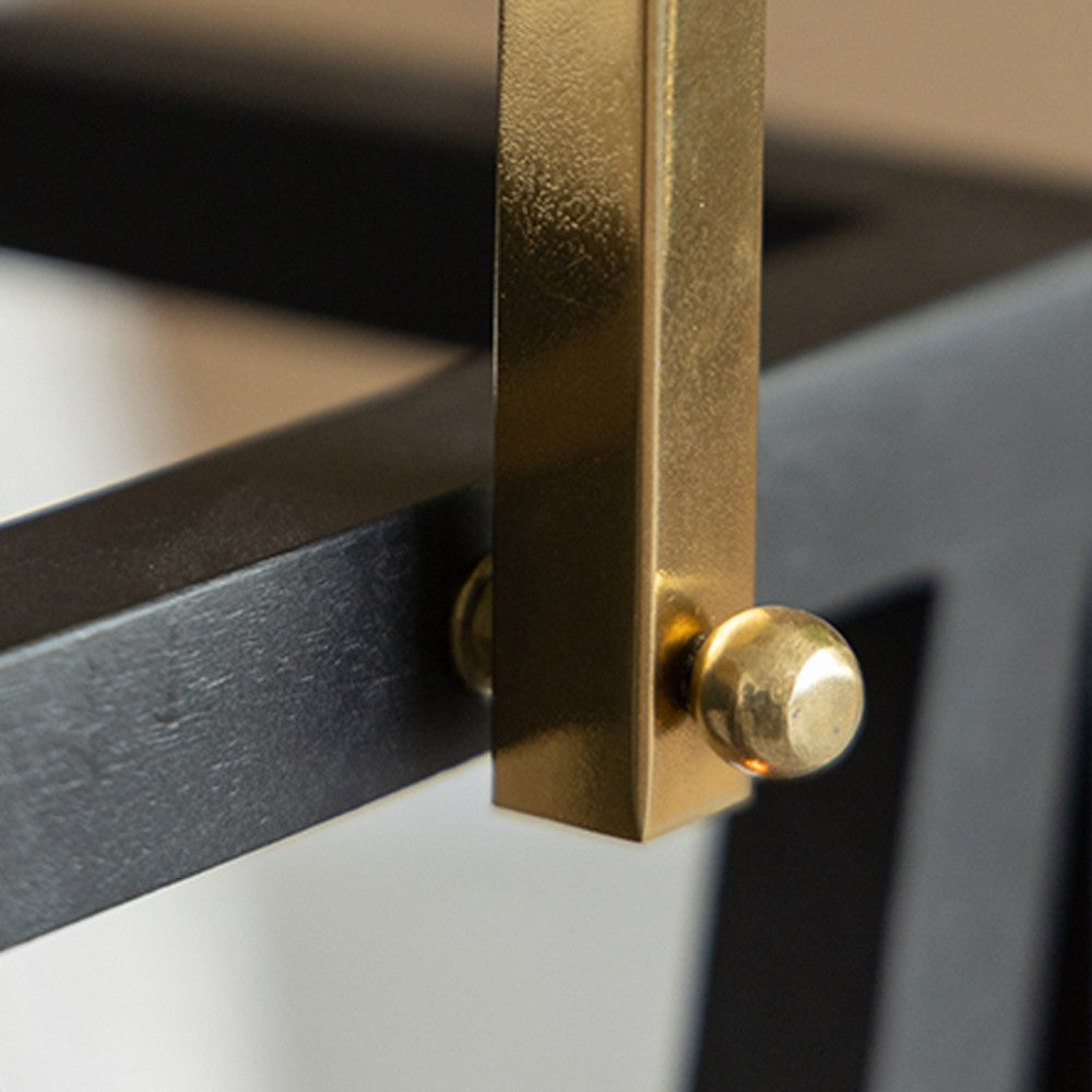 Xoro Lantern | Gold Aluminum | Farmhouse Side Panel | Black Mango Wood 25"