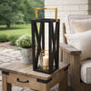 Xoro Lantern | Gold Aluminum | Farmhouse Side Panel | Black Mango Wood 25"