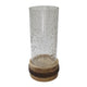 Zylo Decorative Vase | Transparent Cylindrical Glass | Brown Mango Wood 13"