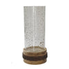 Zylo Decorative Vase | Transparent Cylindrical Glass | Brown Mango Wood 13"