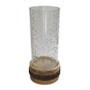 Zylo Decorative Vase | Transparent Cylindrical Glass | Brown Mango Wood 13"