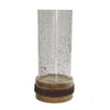 Zylo Decorative Vase | Transparent Cylindrical Glass | Brown Mango Wood 13"