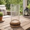 Zylo Decorative Vase | Transparent Cylindrical Glass | Brown Mango Wood 13"