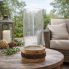 Zylo Decorative Vase | Transparent Cylindrical Glass | Brown Mango Wood 13"