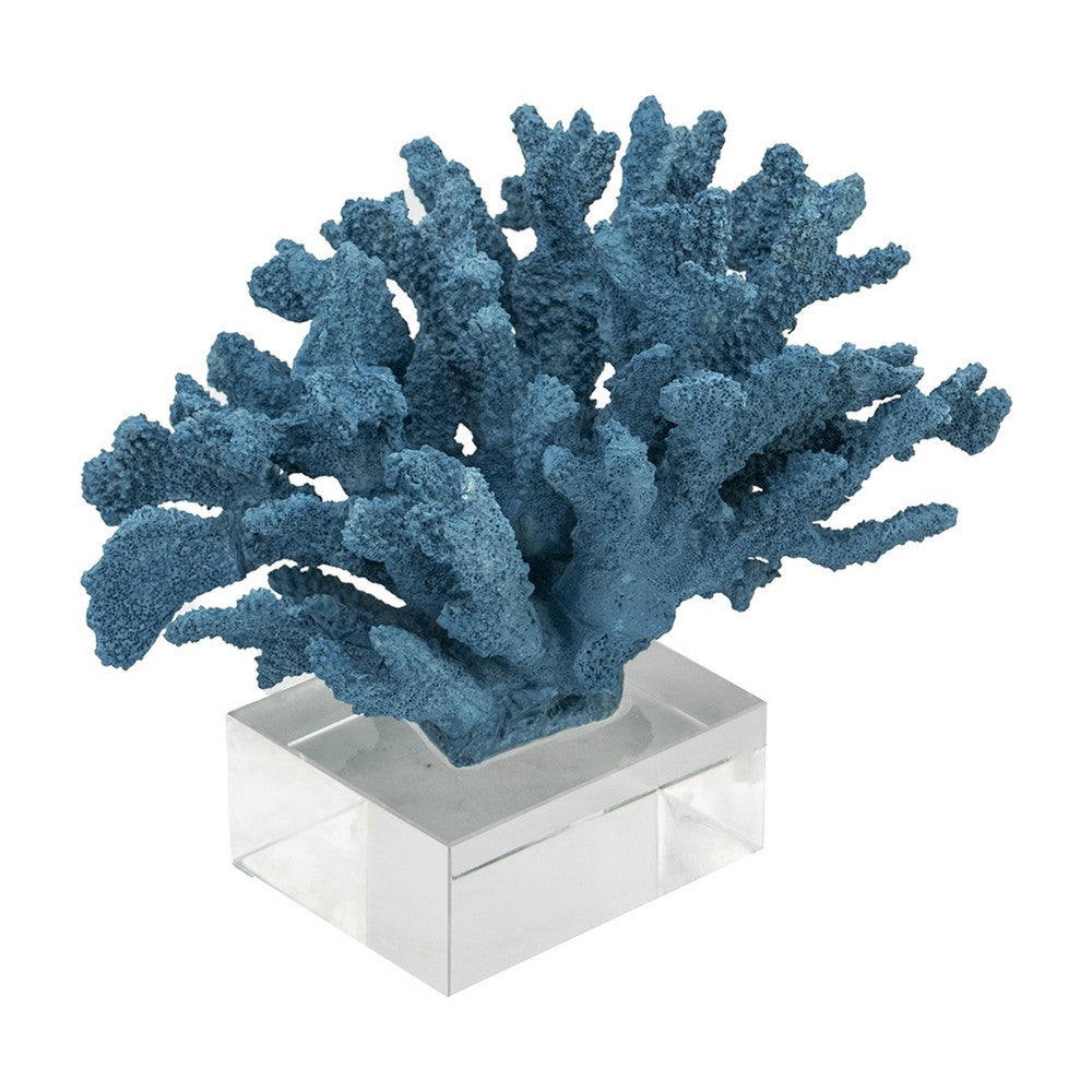 Davy Expansive Faux Coral Accent | Clear Glass | Elegant Blue Polyresin 10"