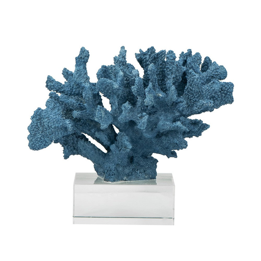 Davy Expansive Faux Coral Accent | Clear Glass | Elegant Blue Polyresin 10"
