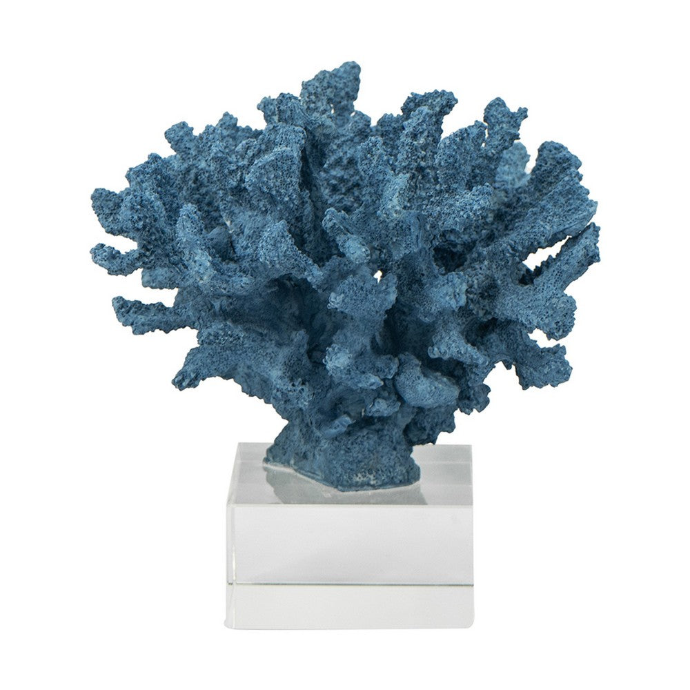 Davy Expansive Faux Coral Accent | Clear Glass | Elegant Blue Polyresin 10"