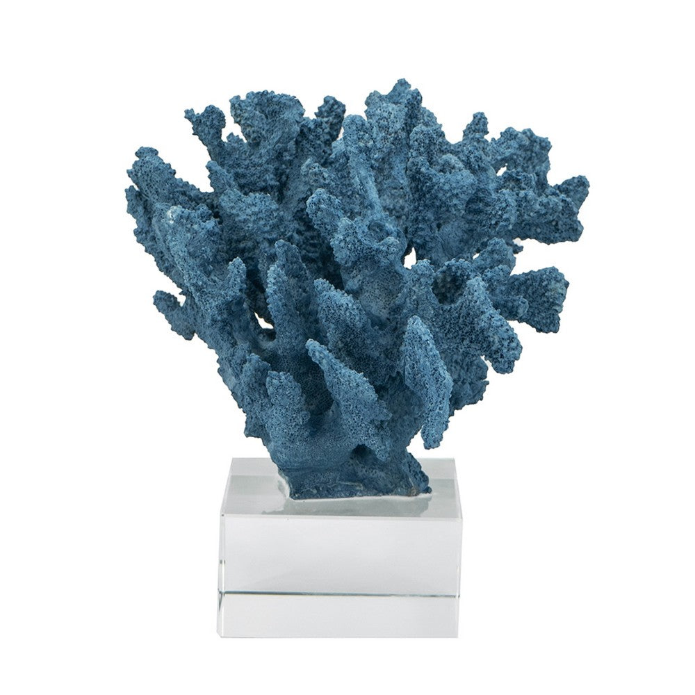 Davy Expansive Faux Coral Accent | Clear Glass | Elegant Blue Polyresin 10"