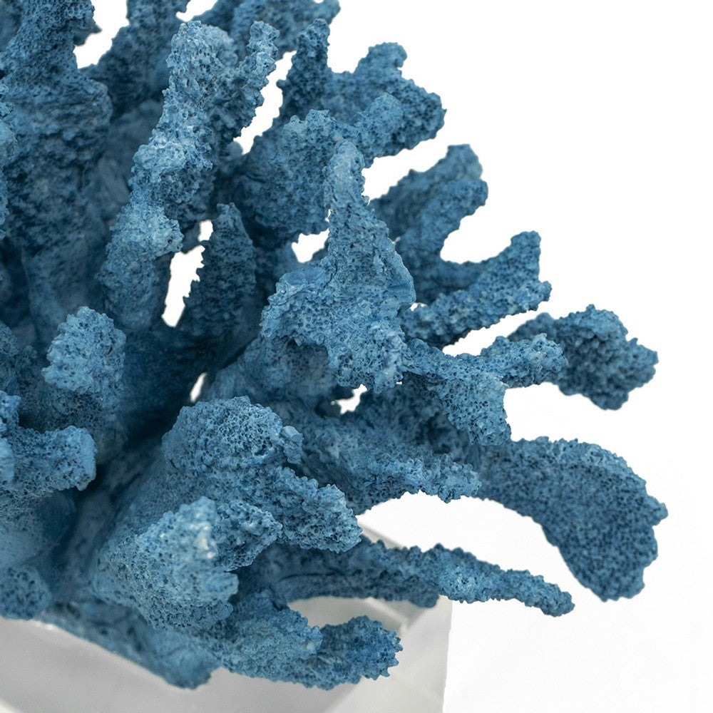Davy Expansive Faux Coral Accent | Clear Glass | Elegant Blue Polyresin 10"