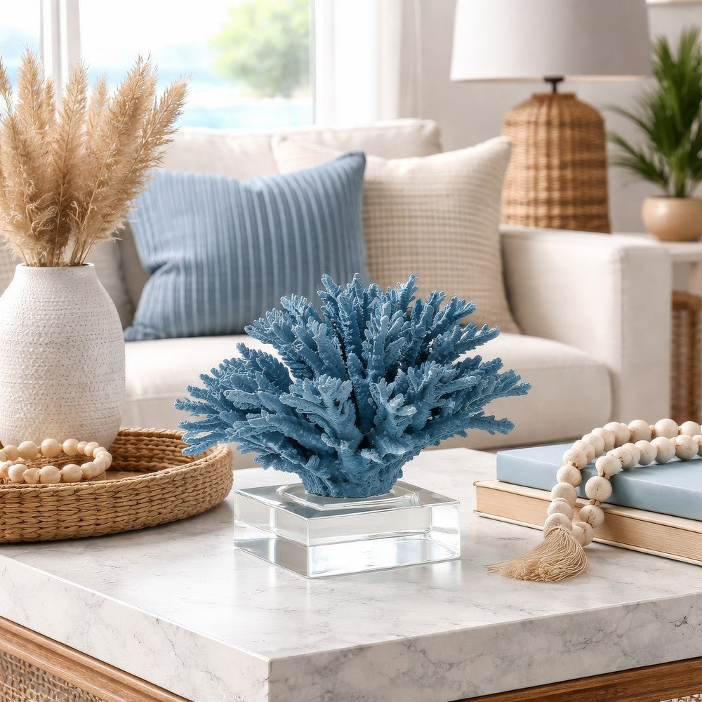 Davy Expansive Faux Coral Accent | Clear Glass | Elegant Blue Polyresin 10"