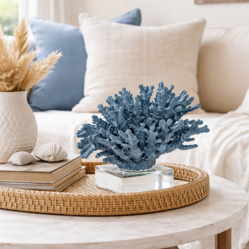 Davy Expansive Faux Coral Accent | Clear Glass | Elegant Blue Polyresin 10"