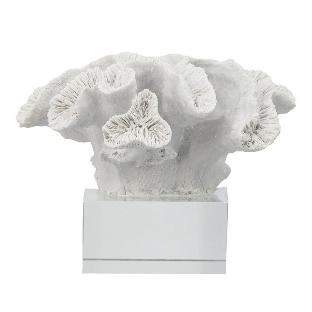 Davy Rising Faux Coral Accent | Clear Glass | Luxe White Polyresin 9"
