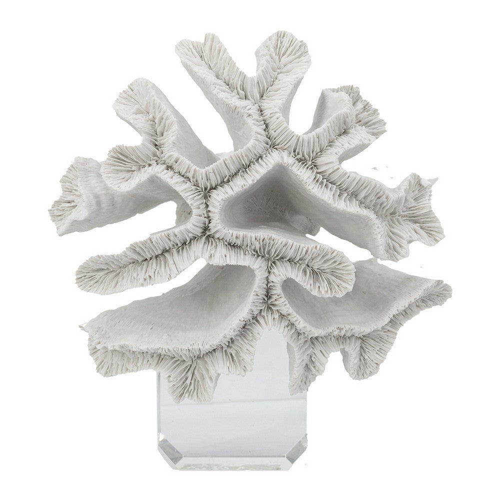 Davy Rising Faux Coral Accent | Clear Glass | Luxe White Polyresin 9"