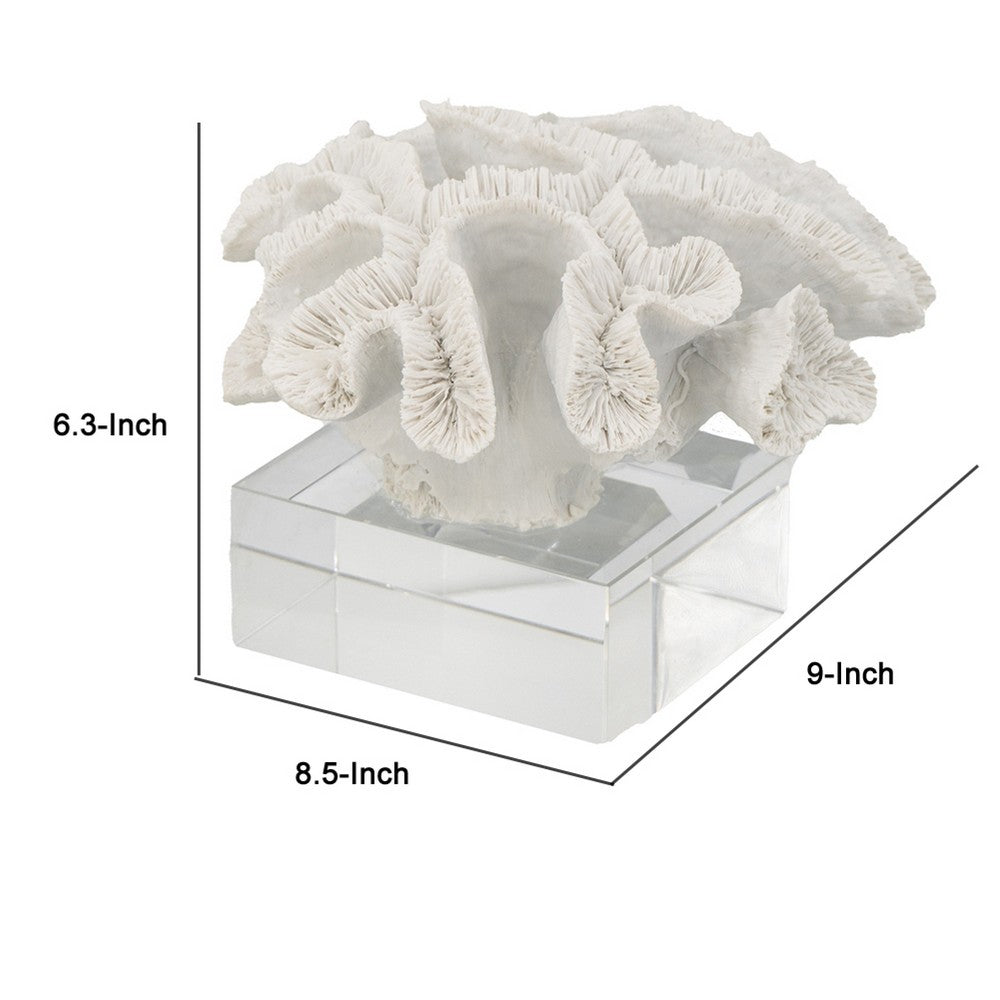 Davy Rising Faux Coral Accent | Clear Glass | Luxe White Polyresin 9"