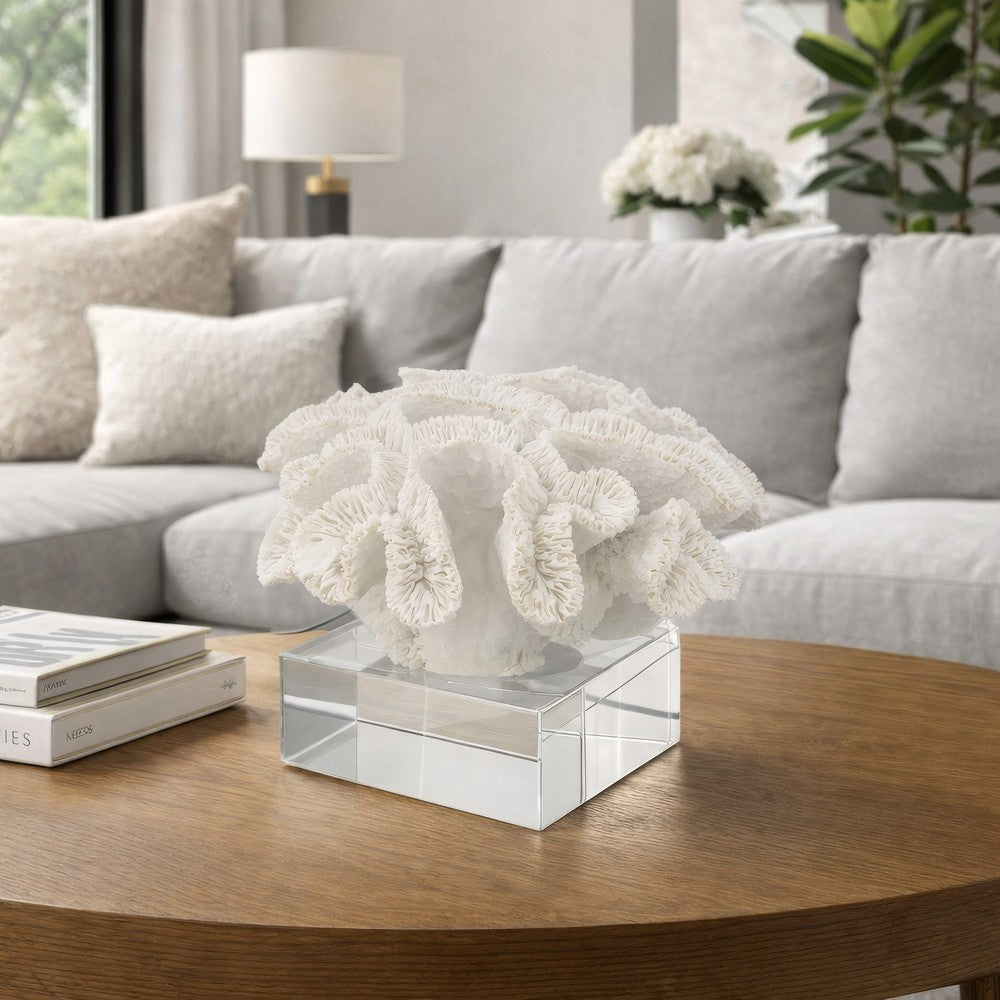 Davy Rising Faux Coral Accent | Clear Glass | Luxe White Polyresin 9"