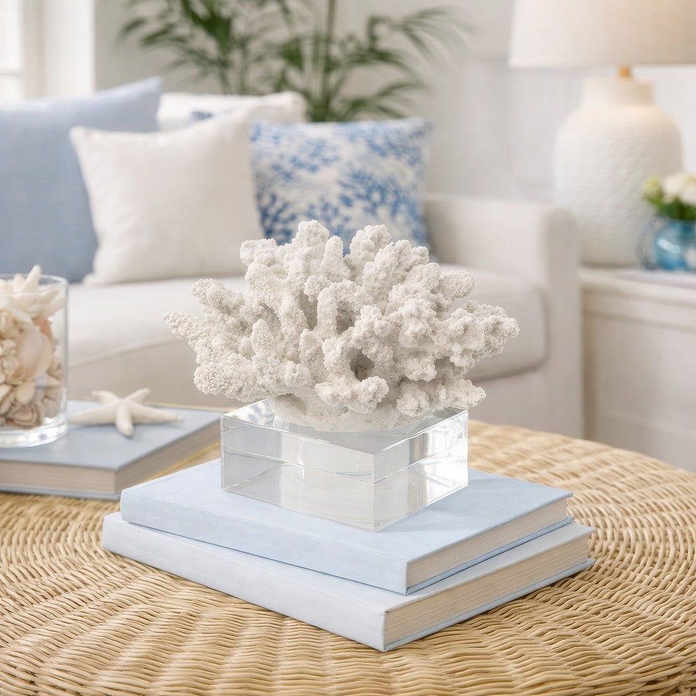 Davy Inna Rising Faux Coral Accent | Clear Glass | Natural White Resin 8"