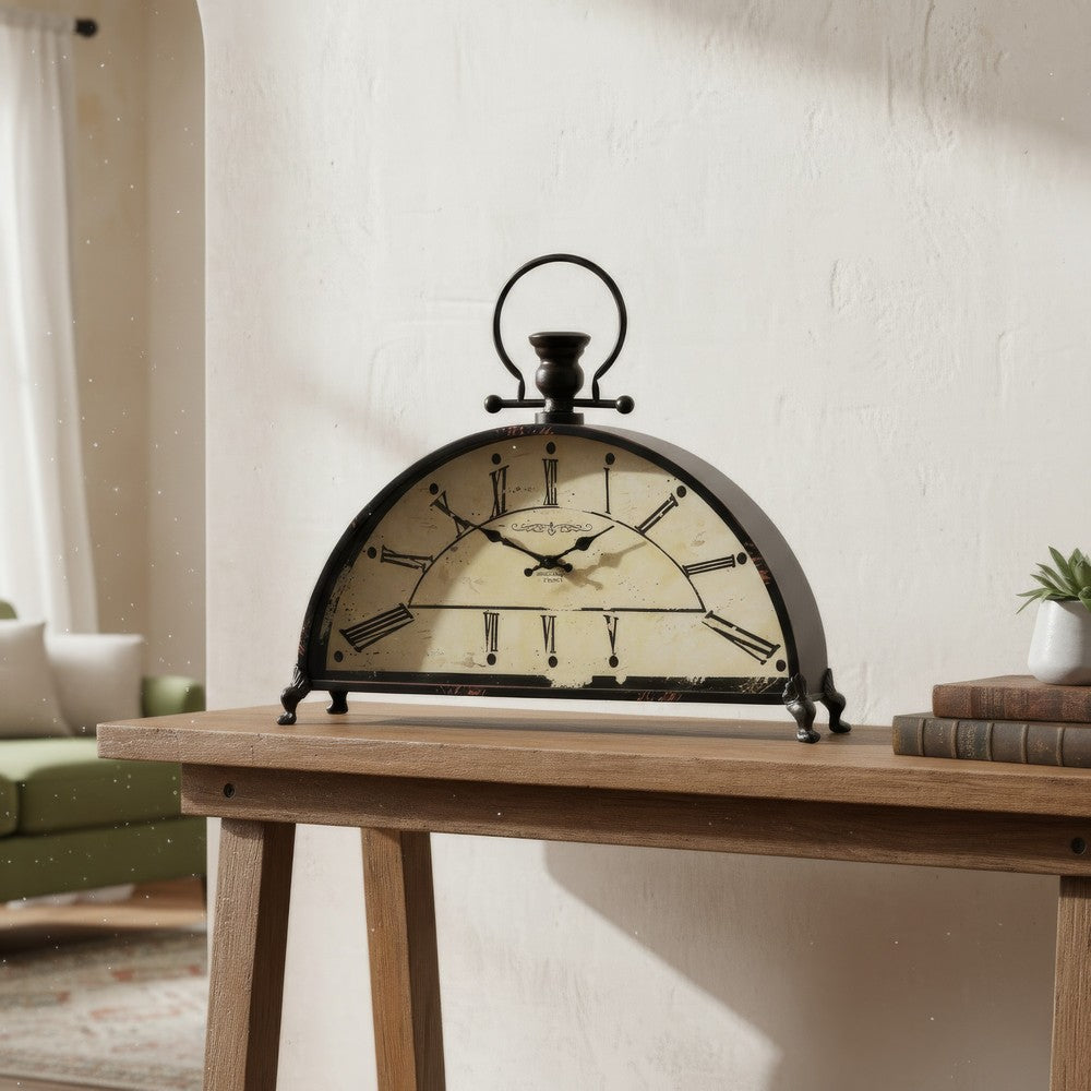 Nancy Table Clock | Vintage Inspired Classic Roman Dial | Brown Iron 18"