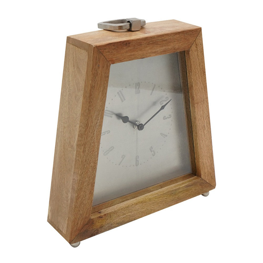 Lizzy Tapered Table Clock | Nickel-Tone Dial | Solid Mango Wood Frame 11"