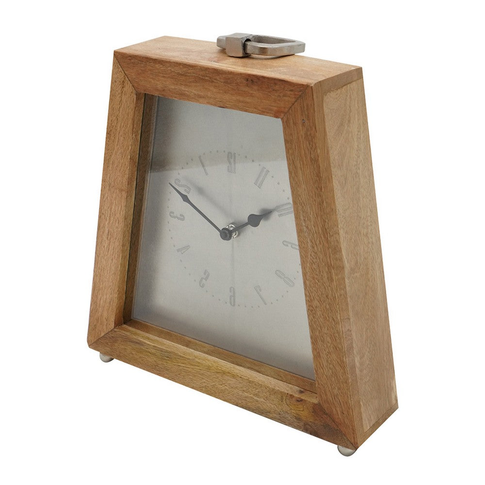 Lizzy Tapered Table Clock | Nickel-Tone Dial | Solid Mango Wood Frame 11"