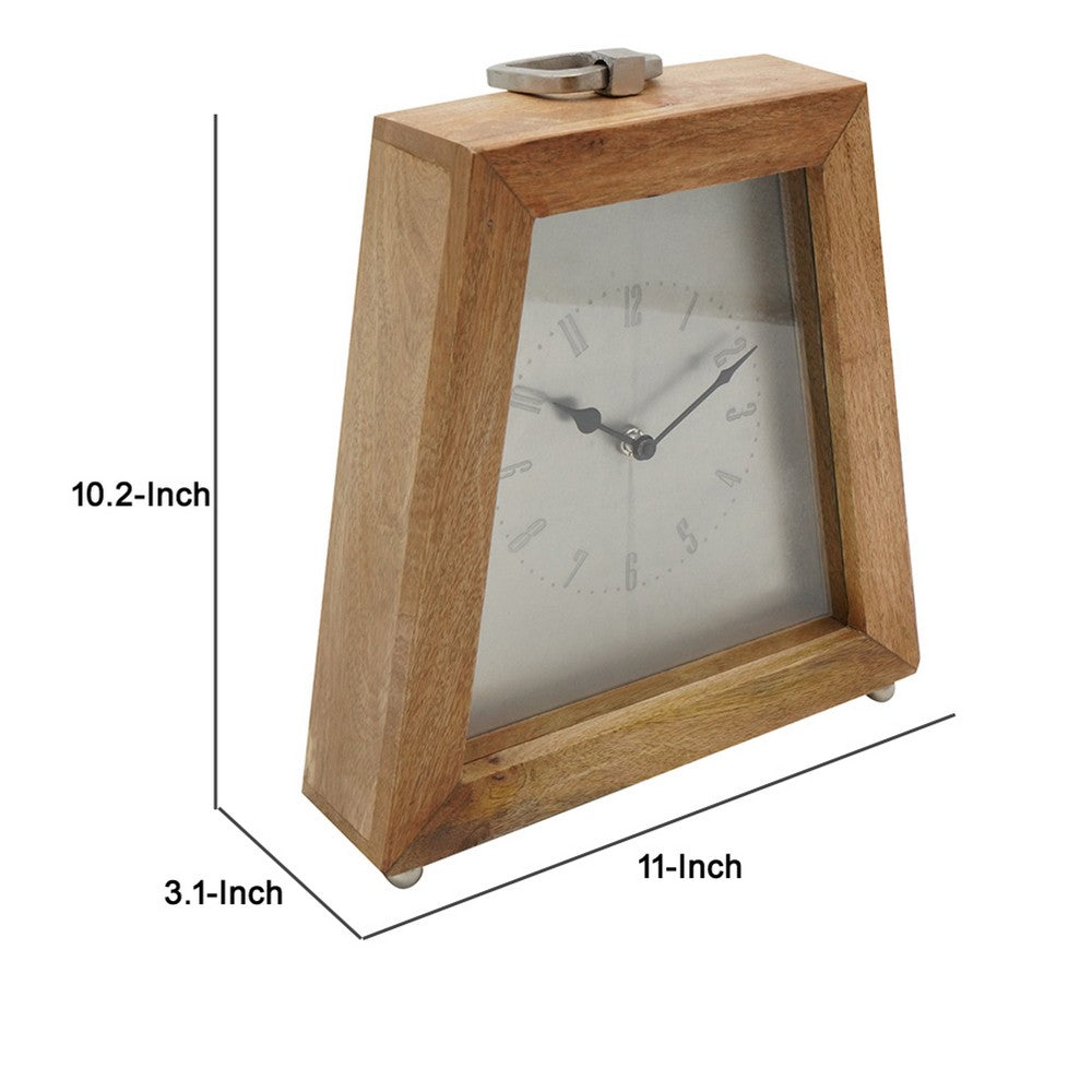 Lizzy Tapered Table Clock | Nickel-Tone Dial | Solid Mango Wood Frame 11"