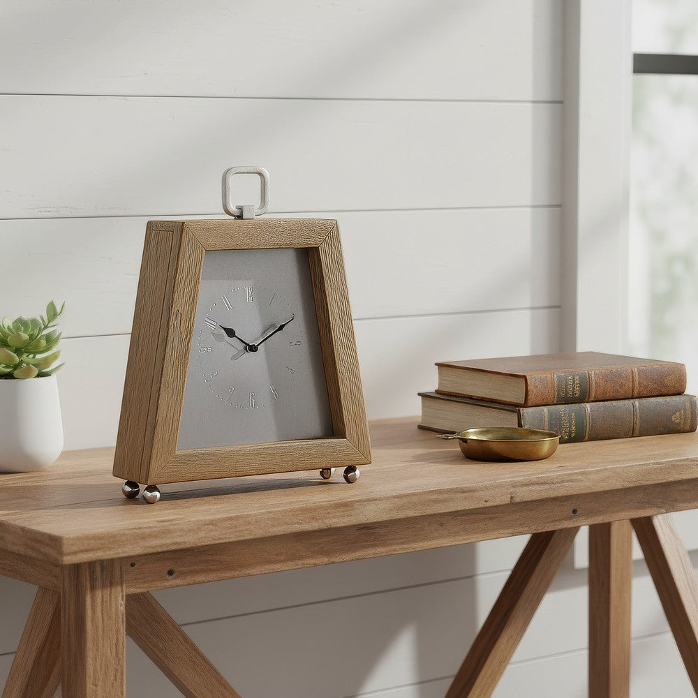 Lizzy Tapered Table Clock | Nickel-Tone Dial | Solid Mango Wood Frame 11"