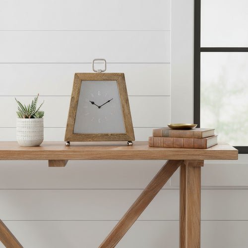 Lizzy Tapered Table Clock | Nickel-Tone Dial | Solid Mango Wood Frame 11"