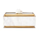 Plushy Decorative Box w Lid | White Marble | Gold Aluminum-Iron 14"