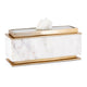Plushy Decorative Box w Lid | White Marble | Gold Aluminum-Iron 14"