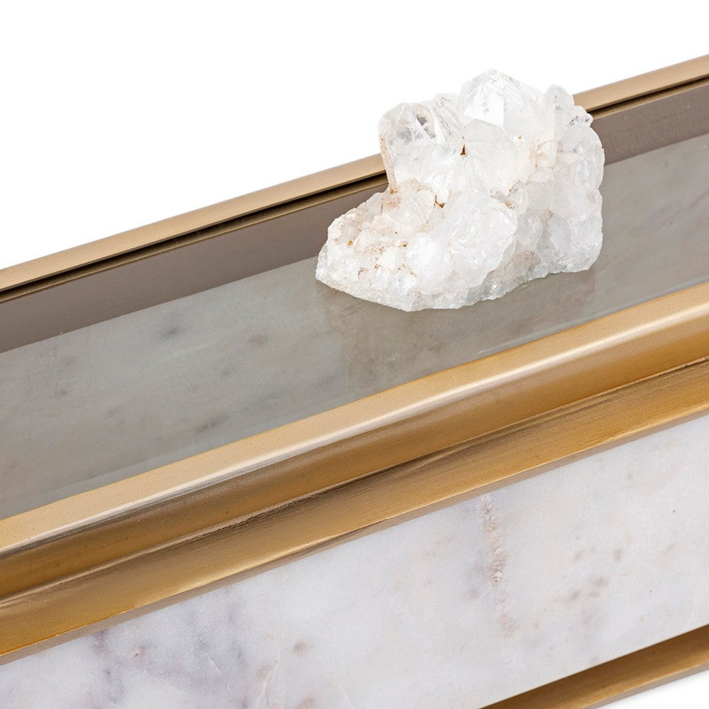 Plushy Decorative Box w Lid | White Marble | Gold Aluminum-Iron 14"