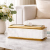 Plushy Decorative Box w Lid | White Marble | Gold Aluminum-Iron 14"