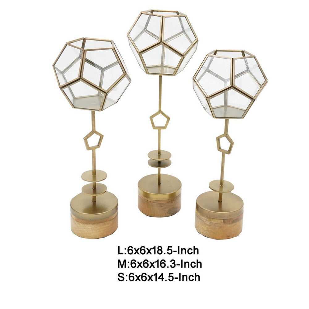 Suzie Jada Terrarium Lantern Set of 3 | Bronze Iron | Mango Wood 15 17 19"