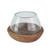 Kristy Round Decorative Bowl w Natural Teak Wood Base | Glass Cover 10"