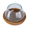 Kristy Round Decorative Bowl w Natural Teak Wood Base | Glass Cover 10"