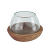 Kristy Round Decorative Bowl w Natural Teak Wood Base | Glass Cover 10"