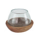 Kristy Round Decorative Bowl w Natural Teak Wood Base | Glass Cover 10"