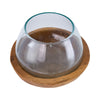 Kristy Round Decorative Bowl w Natural Teak Wood Base | Glass Cover 10"