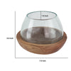 Kristy Round Decorative Bowl w Natural Teak Wood Base | Glass Cover 10"