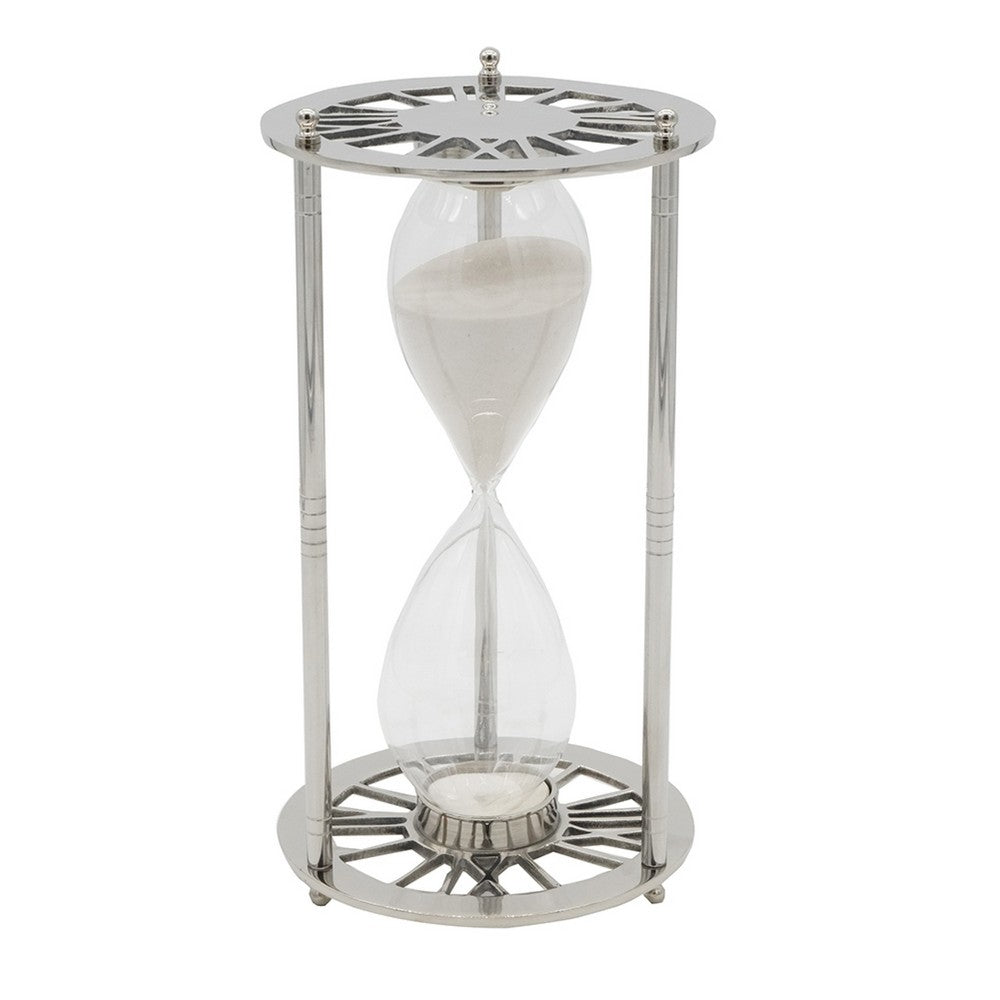 Layla Decorative Hourglass | Glass Chambers | Silver Aluminum Frame 12"