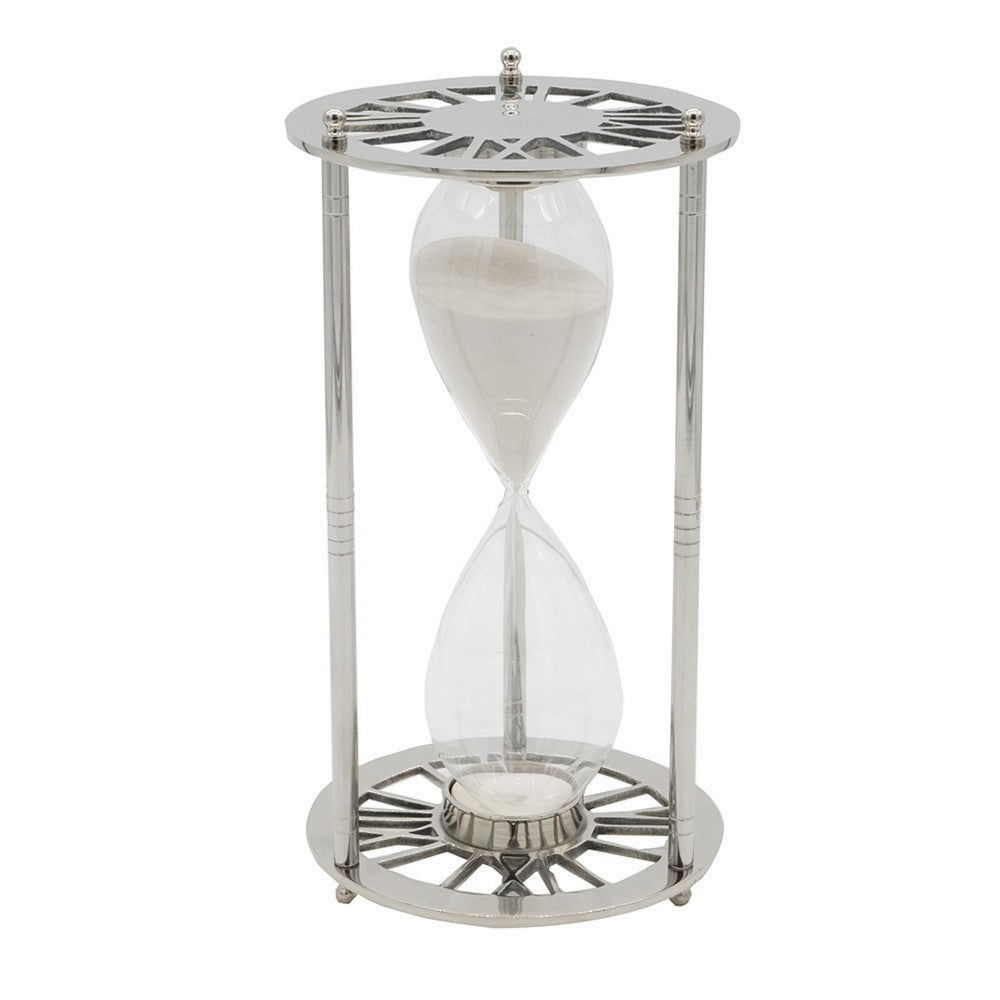 Layla Decorative Hourglass | Glass Chambers | Silver Aluminum Frame 12"