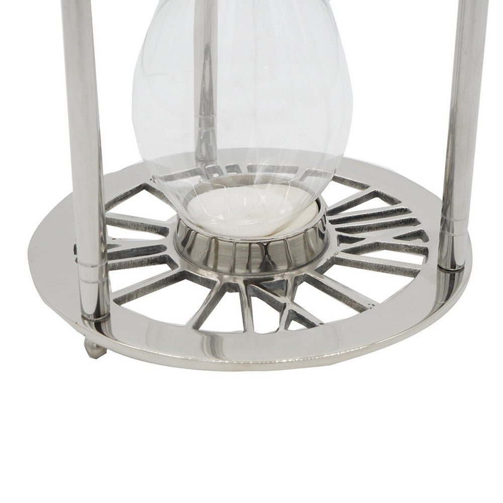 Layla Decorative Hourglass | Glass Chambers | Silver Aluminum Frame 12"