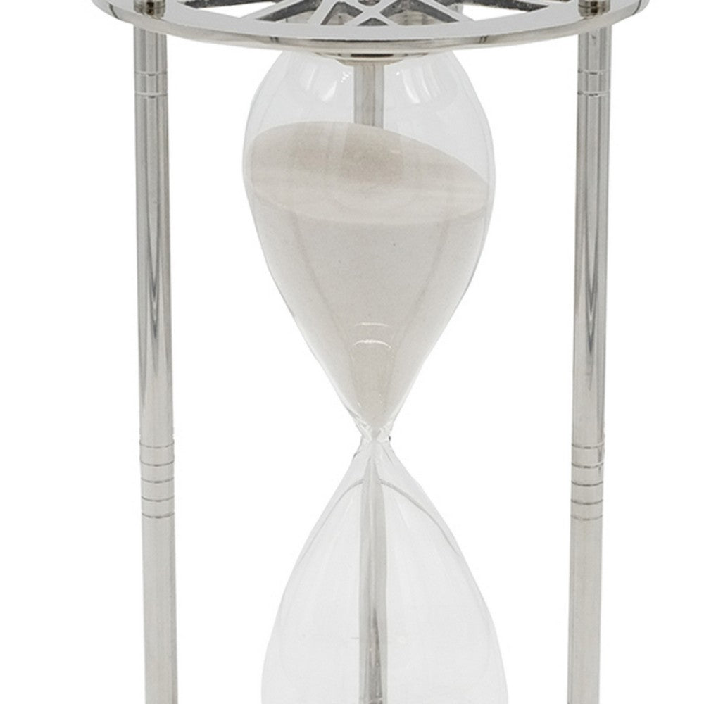 Layla Decorative Hourglass | Glass Chambers | Silver Aluminum Frame 12"
