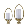 Beth Bascom Hurricane Candleholder Set of 2 | Gold | White Glass 22 & 27"