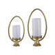 Beth Bascom Hurricane Candleholder Set of 2 | Gold | White Glass 22 & 27"