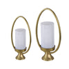 Beth Bascom Hurricane Candleholder Set of 2 | Gold | White Glass 22 & 27"