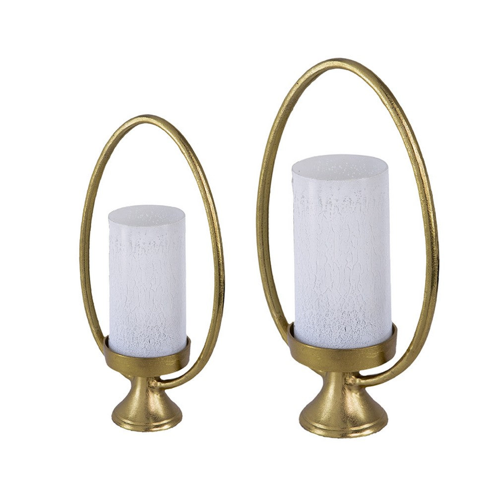 Beth Bascom Hurricane Candleholder Set of 2 | Gold | White Glass 22 & 27"