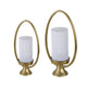 Beth Bascom Hurricane Candleholder Set of 2 | Gold | White Glass 22 & 27"