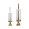 Beth Bascom Hurricane Candleholder Set of 2 | Gold | White Glass 22 & 27"